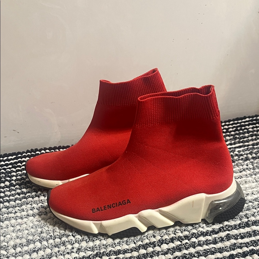 Balenciaga Red Knit High-Top Sneakers